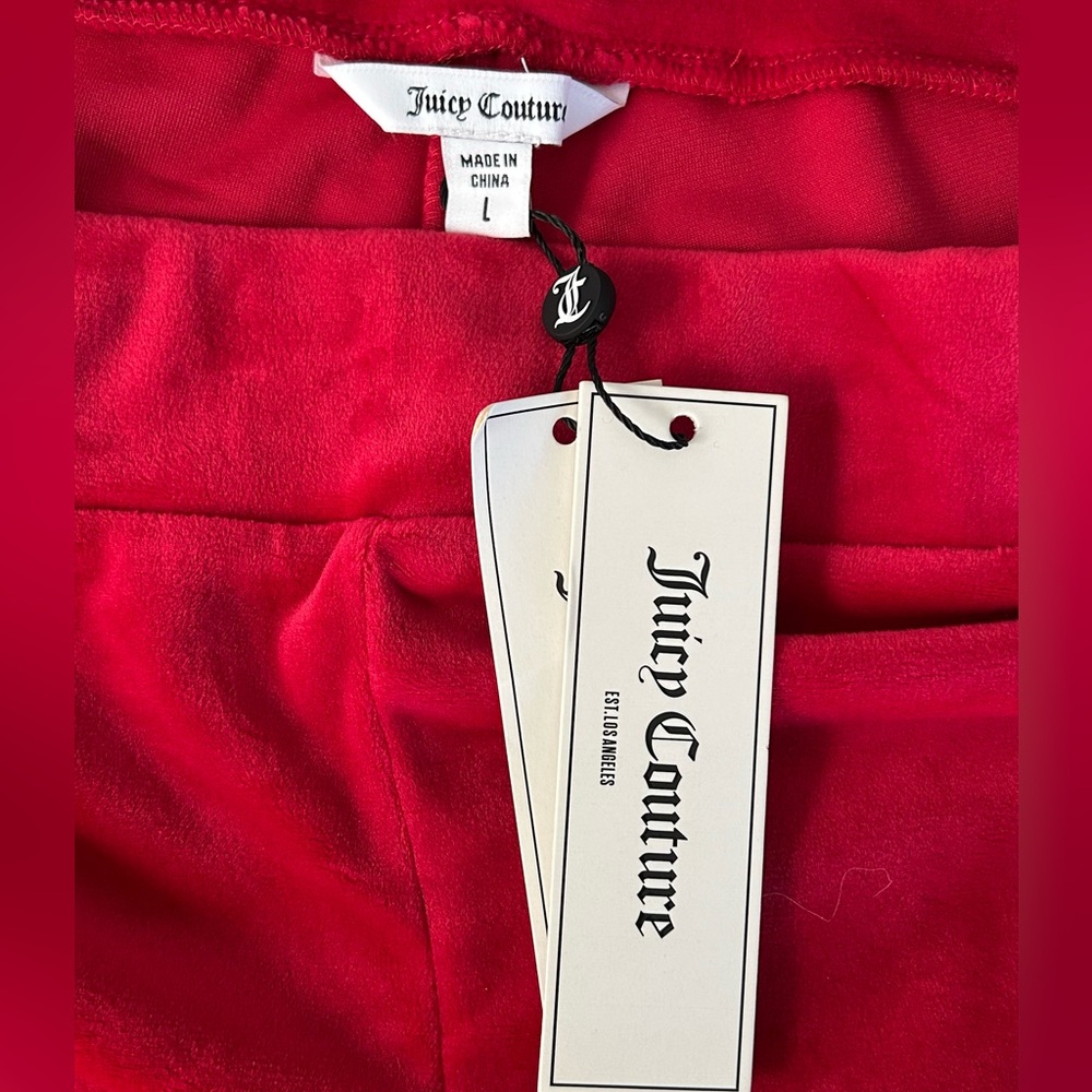 NWT Juicy Couture Red Velour Track Pants Rhinestone Logo Size L - Picture 7 of 10